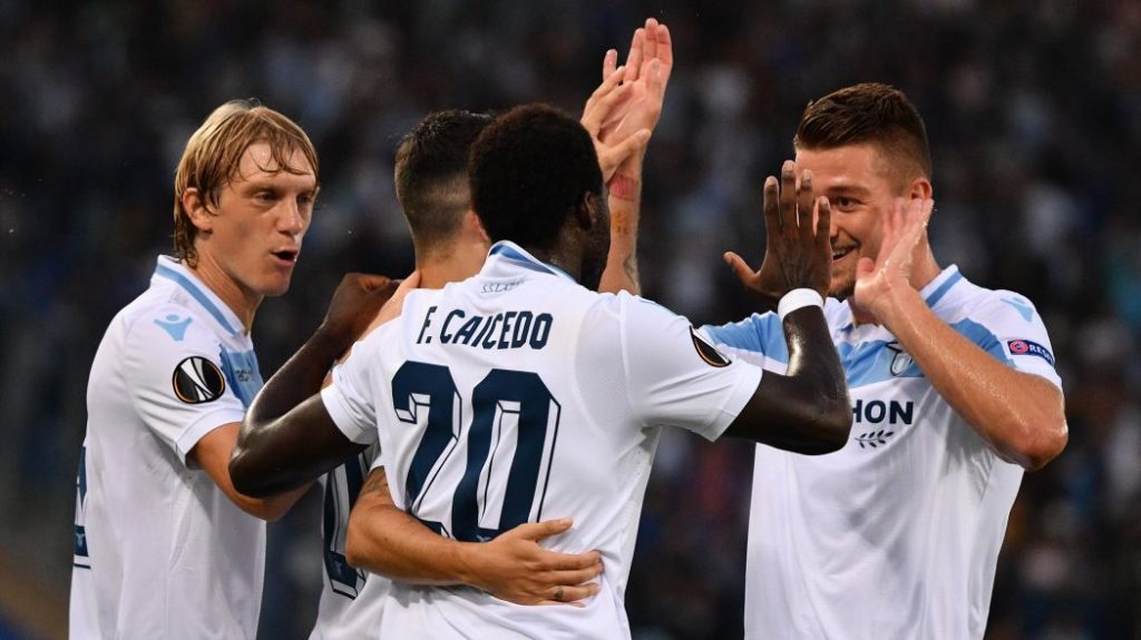 Lazio celebrating a goal against Apollon Limassol, Source- Eurosport
