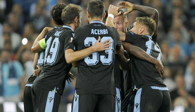 Lazio celebrate Adam Marusic's goal against Marseille - Source: Twitter