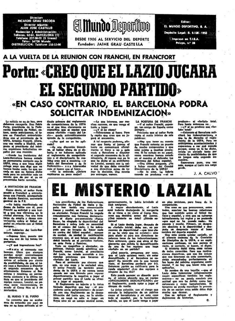 'El Mundo Deportivo' 22 October 1975, Source- LazioWiki.Org