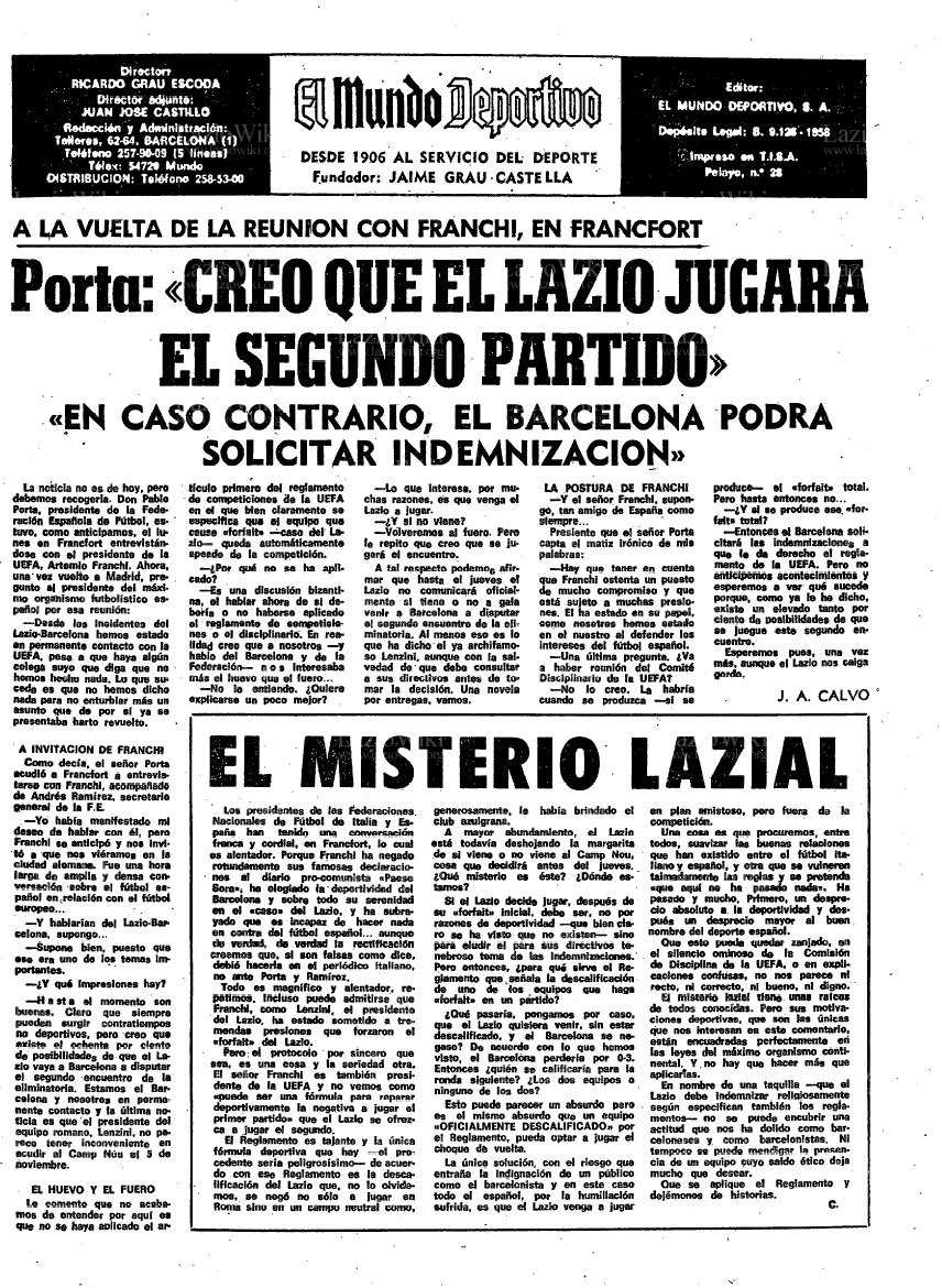 El Mundo Deportivo' 22 October 1975, Source- LazioWiki.Org