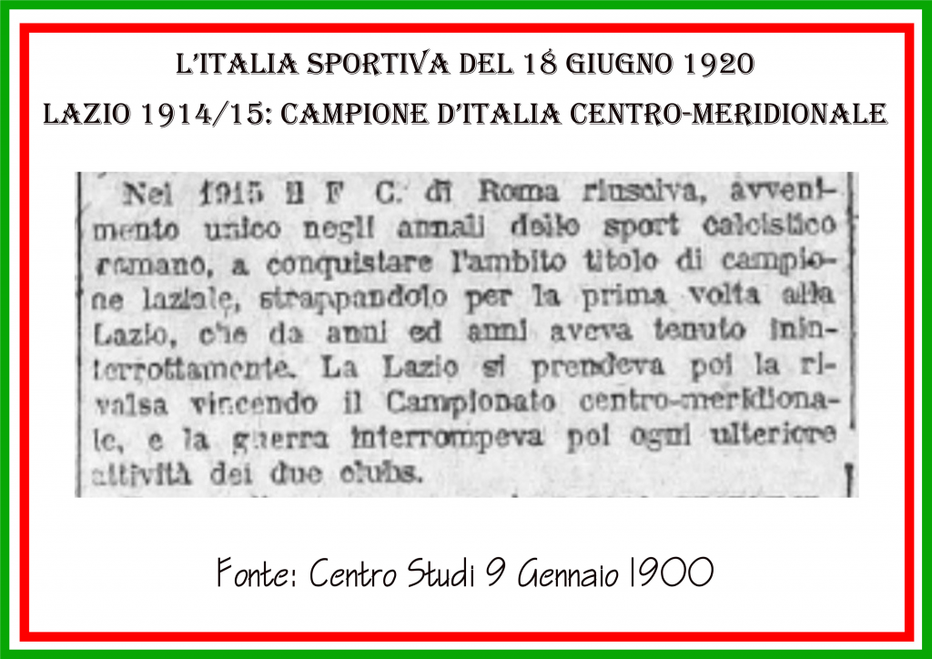  'L’Italia Sportiva': June 18th, 1920, Source- LazioStory.it