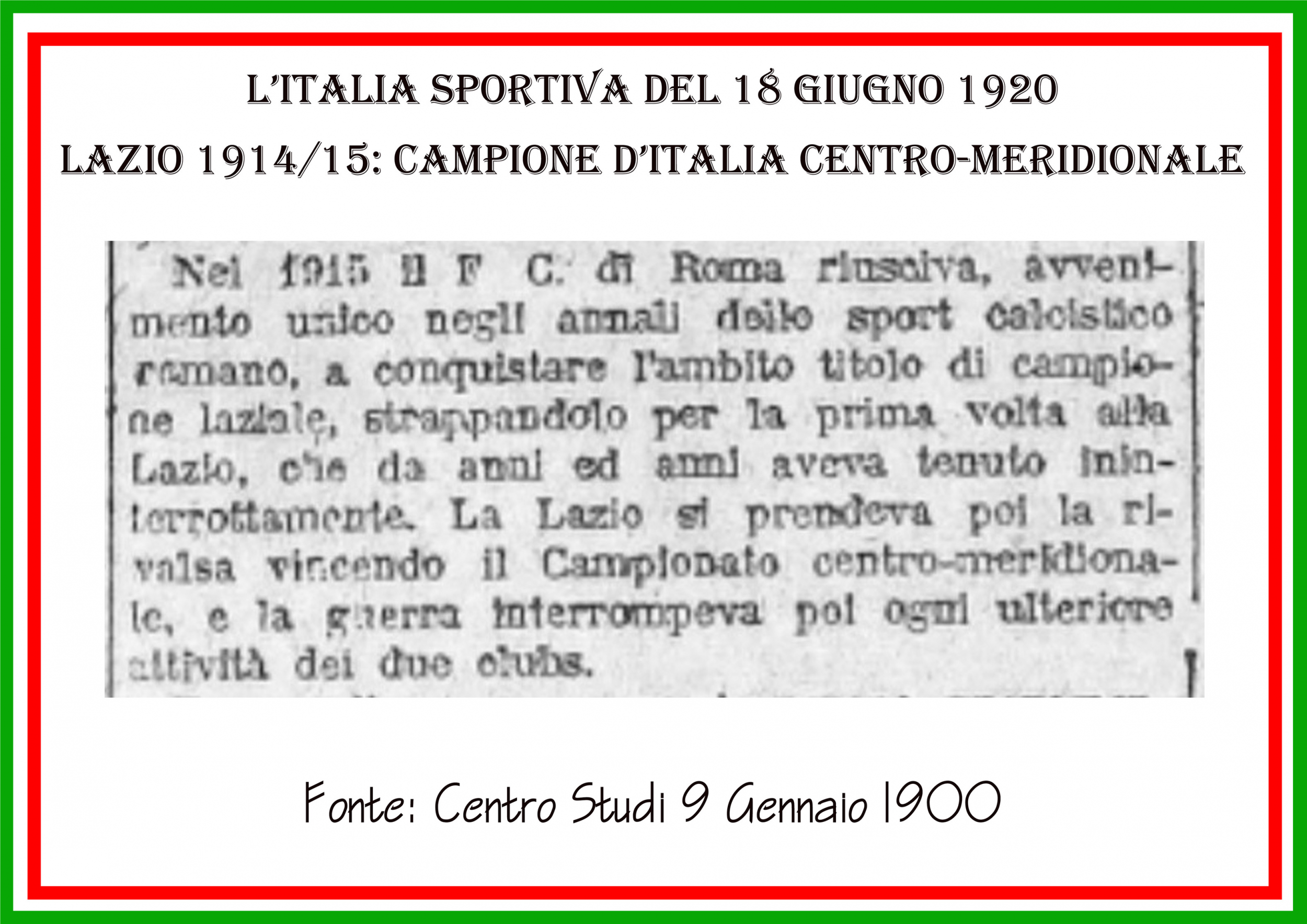 'L’Italia Sportiva': June 18th, 1920, Source- LazioStory.it