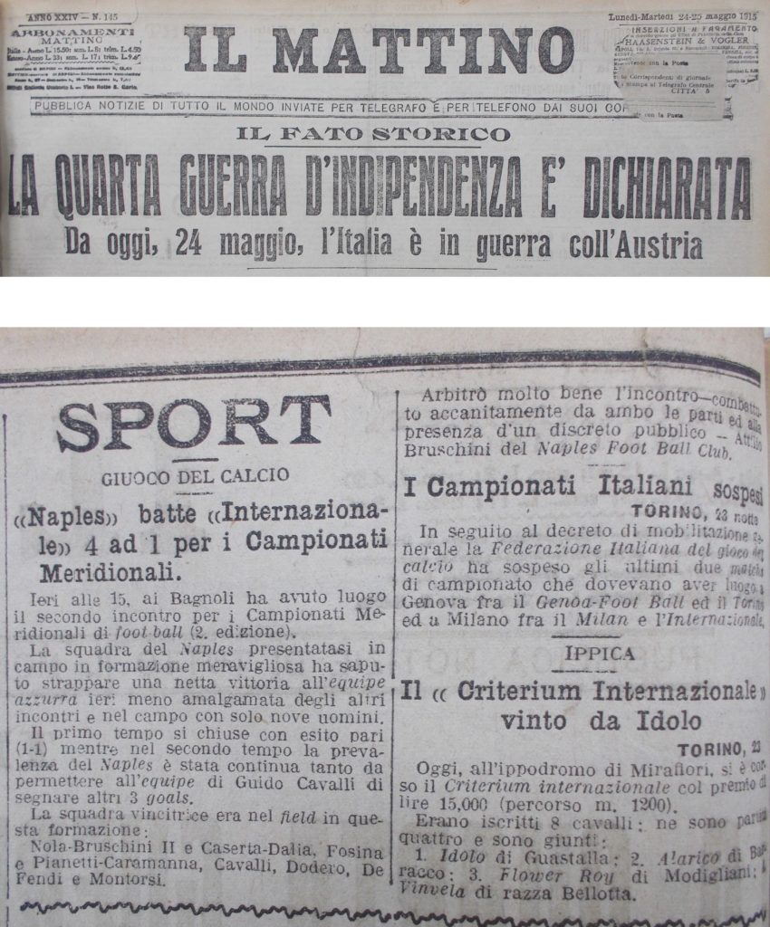Il Mattino': May 24th-25th, 1915, Source- LazioStory.it