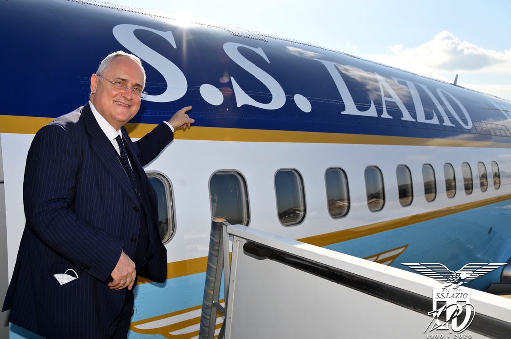 Lazio President Claudio Lotito Outside of the Club's Personalized Private Boeing 737-300