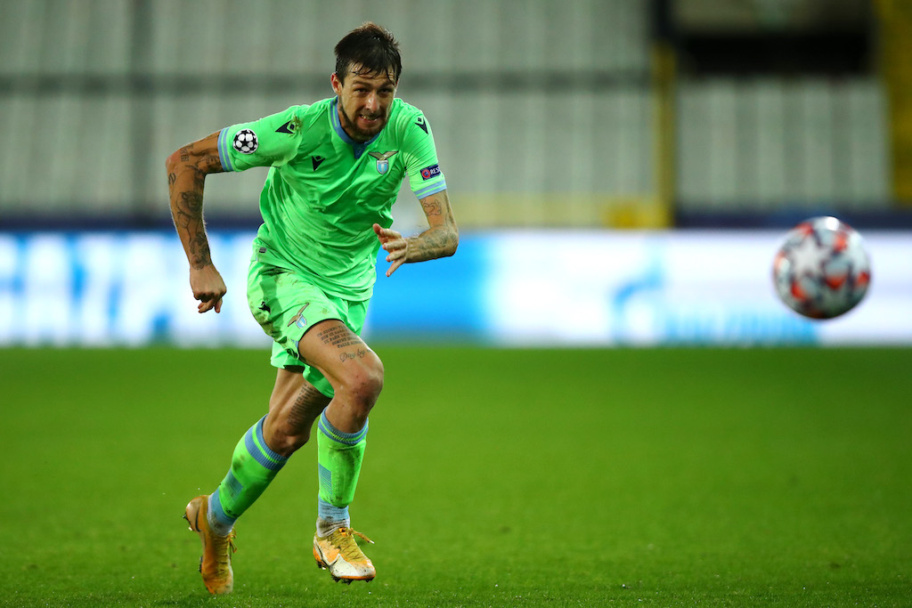 BRUGGE, BELGIUM - OCTOBER 28: Francesco Acerbi of SS Lazio in action during the UEFA Champions League Group F stage match between Club Brugge KV and SS Lazio at Jan Breydel Stadium on October 28, 2020 in Brugge, Belgium. (Photo by Dean Mouhtaropoulos/Getty Images)