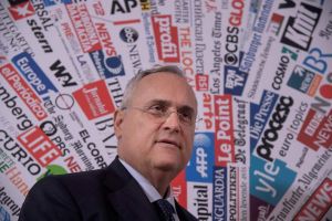 Owner and President of Italian Serie A football club SS Lazio Rome, Italian entrepreneur Claudio Lotito arrives to hold a press conference at the Foreign Press Association in Rome on December 18, 2019, a day after a Serie A anti-racism campaign triggered criticism. - The head of Serie A on December 17, 2019 apologised for using art featuring monkeys in an anti-racism campaign, after having initially said the work aimed to defend the values of "integration, multiculturalism and fraternity", but was forced to backpedal after widespread criticism and ridicule. (Photo by Tiziana FABI / AFP) (Photo by TIZIANA FABI/AFP via Getty Images)