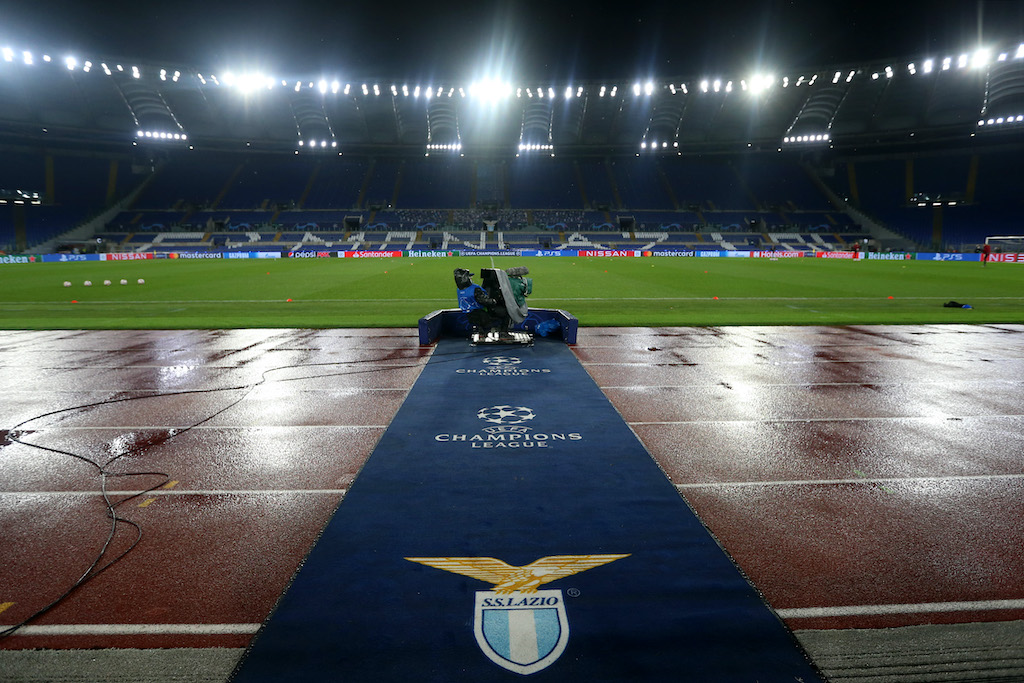 ROME, ITALY - DECEMBER 08: General view inside the stadium prior to the UEFA Champions League Group F stage match between SS Lazio and Club Brugge KV at Stadio Olimpico on December 08, 2020 in Rome, Italy. Sporting stadiums around Italy remain under strict restrictions due to the Coronavirus Pandemic as Government social distancing laws prohibit fans inside venues resulting in games being played behind closed doors. (Photo by Paolo Bruno/Getty Images)