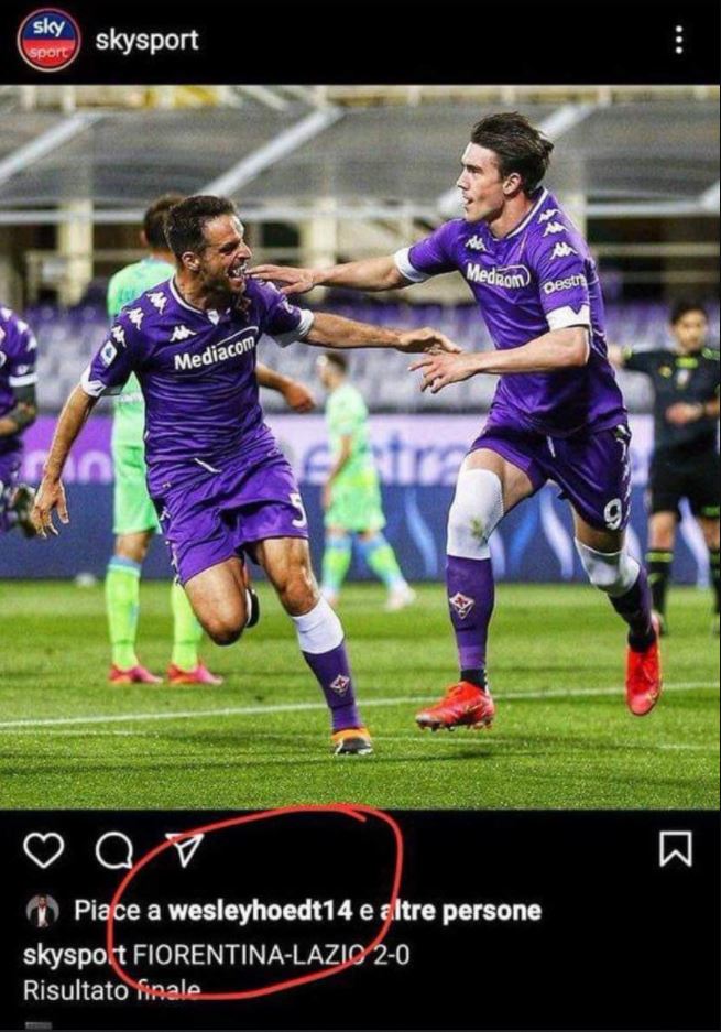 Wesley Hoedt likes IG post about loss to Fiorentina