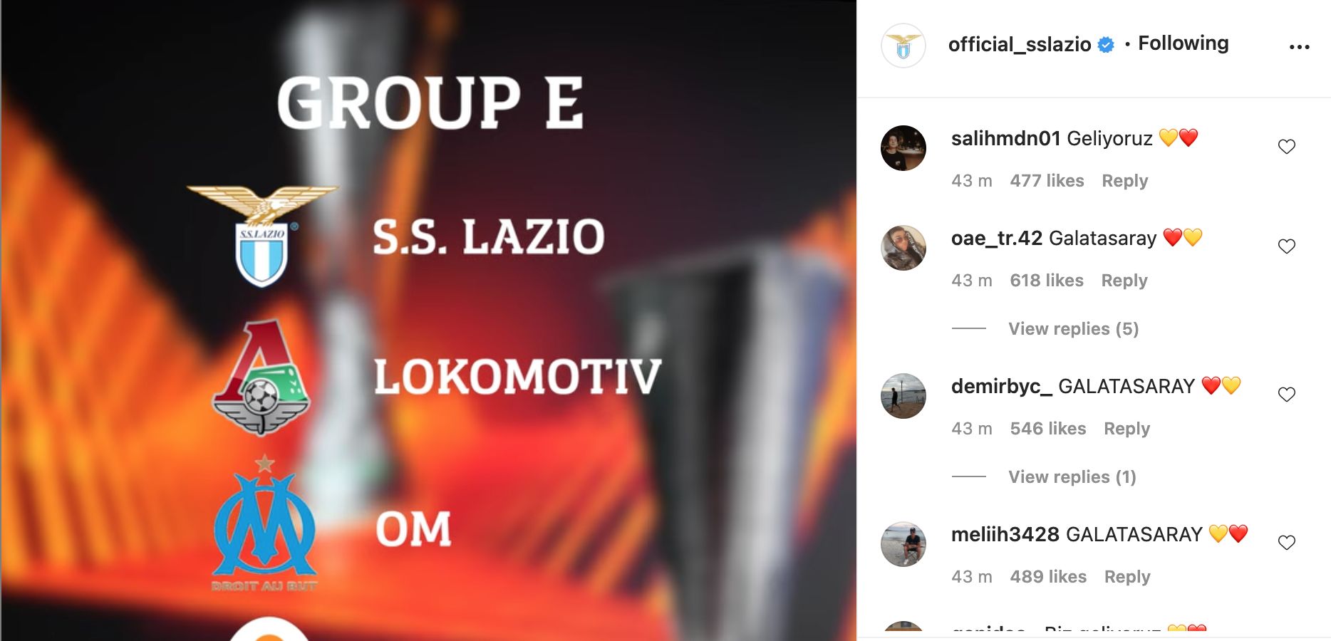 Lazio Europa League Draw Galatasaray fans