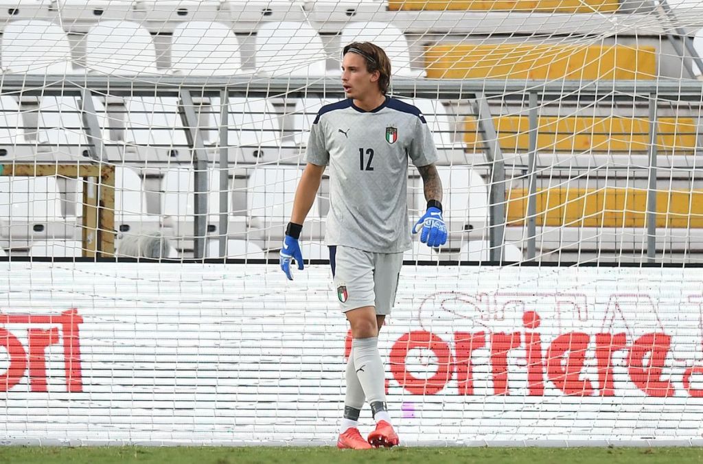 VICENZA, ITALY - SEPTEMBER 07: Marco Carnesecchi of Italy U21 looks on during the UEFA European Under-21 Championship Qualifier between Italy U21 and Montenegro U21 at Stadio Romeo Menti on September 07, 2021 in Vicenza, Italy. (Photo by Alessandro Sabattini/Getty Images)