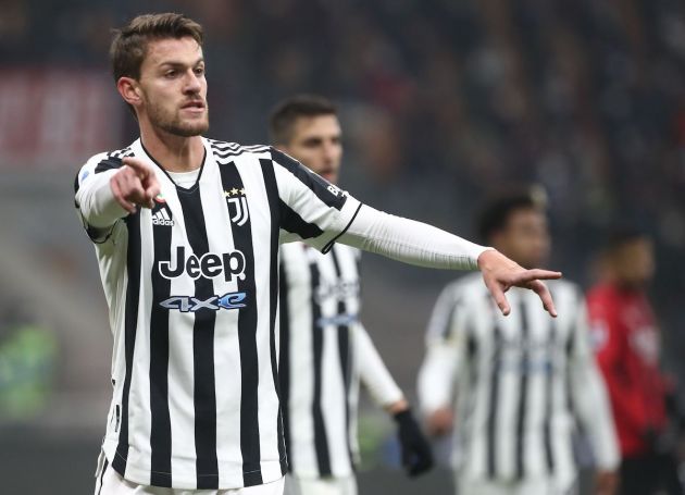 Daniele Rugani of Juventus FC gestures during the Serie A match between AC Milan and Juventus at Stadio Giuseppe Meazza on January 23, 2022 in Milan, Italy