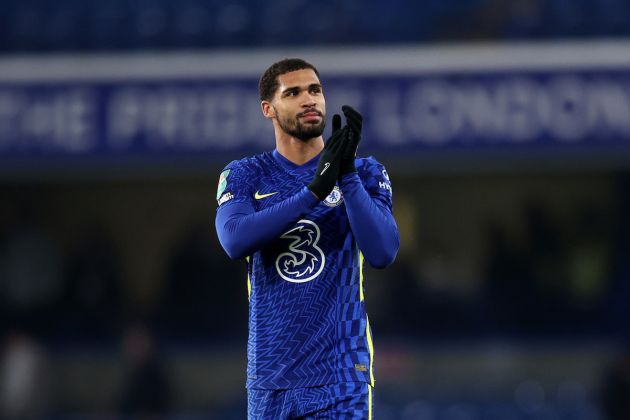 Ruben Loftus-Cheek of Chelsea applauds the fans after the Carabao Cup Semi Final First Leg match between Chelsea and Tottenham Hotspur at Stamford Bridge on January 05, 2022 in London, England.
