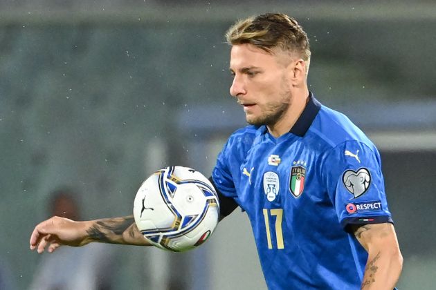 Italy's forward Ciro Immobile controls the ball during the FIFA World Cup Qatar 2022 qualifying round Group C football match between Italy and Bulgaria at the Artemio-Franchi stadium in Florence