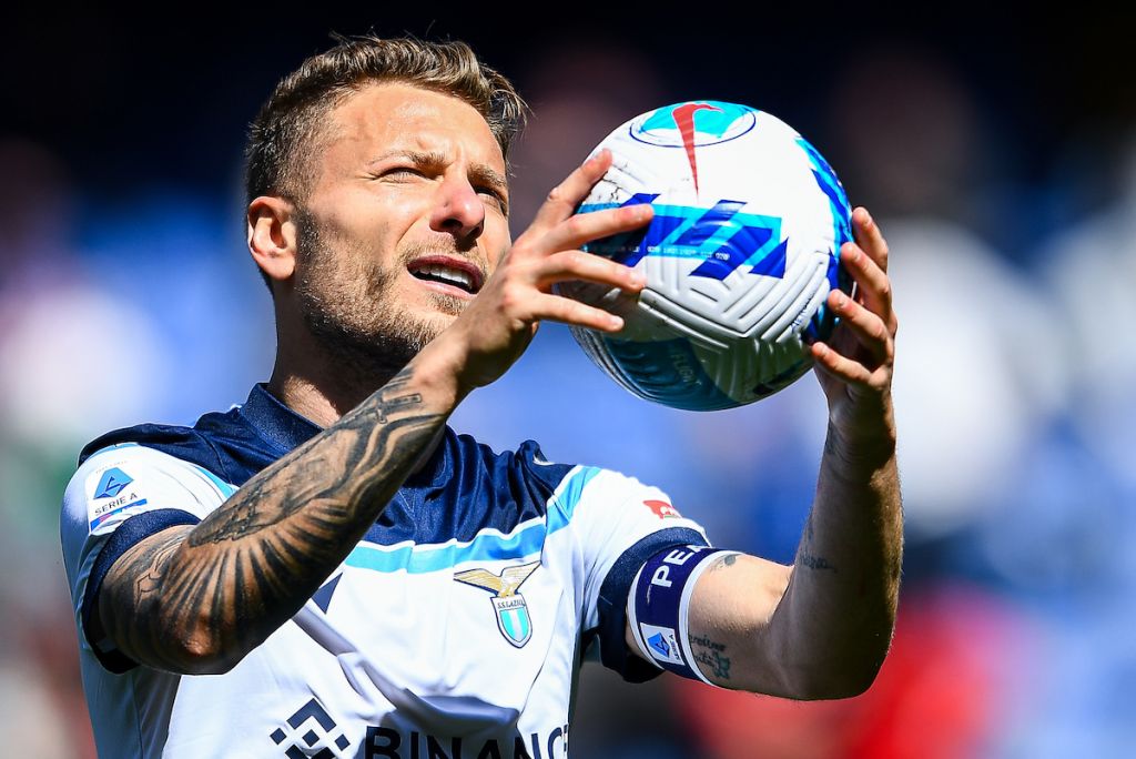 Ciro Immobile of Lazio celebrates his hat-trick after the Serie A match between Genoa CFC and SS Lazio at Stadio Luigi Ferraris on April 10, 2022 in Genoa, Italy. (Photo by Getty Images)