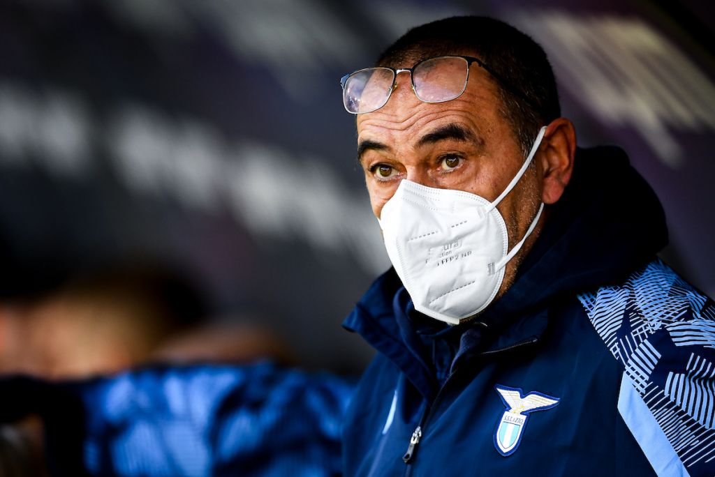 GENOA, ITALY - APRIL 10: Maurizio Sarri head coach of Lazio looks on prior to kick-off in the Serie A match between Genoa CFC and SS Lazio at Stadio Luigi Ferraris on April 10, 2022 in Genoa, Italy. (Photo by Getty Images)