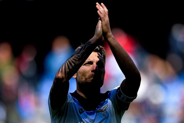 Ciro Immobile of Lazio greets the crowd after the Serie A match between Genoa CFC and SS Lazio at Stadio Luigi Ferraris on April 10, 2022 in Genoa, Italy