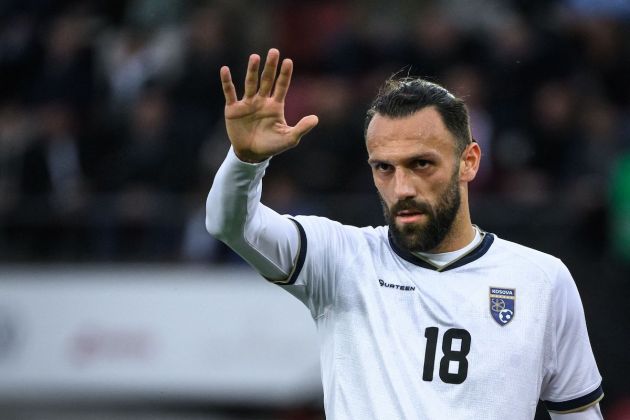 Lazio owned and RCD Mallorca linked Vedat Muriqi gestures during a friendly football match between Switzerland and Kosovo at Stadion Letzigrund stadium in Zurich on March 29, 2022. (Photo by Fabrice COFFRINI / AFP) (Photo by FABRICE COFFRINI/AFP via Getty Images)