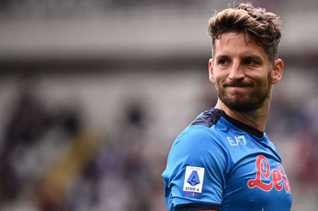 Napoli forward and Lazio linked Dries Mertens reacts during the Italian Serie A football match between Torino and Napoli on May 7, 2022 at the Olympic stadium in Turin. (Photo by Marco BERTORELLO / AFP) (Photo by MARCO BERTORELLO/AFP via Getty Images)