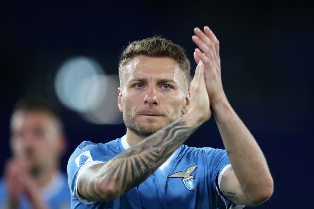 ROME, ITALY - MAY 07: Ciro Immobile of SS Lazio acknowledges the fans ahead of Juventus clash following the Serie A match between SS Lazio and UC Sampdoria at Stadio Olimpico on May 07, 2022 in Rome, Italy. (Photo by Paolo Bruno/Getty Images)