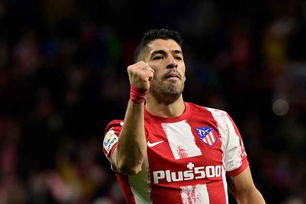 Atletico Madrid forward Luis Suarez celebrates after scoring a goal during the Spanish League football match between Club Atletico de Madrid and Deportivo Alaves at the Wanda Metropolitano stadium in Madrid on April 2, 2022. (Photo by JAVIER SORIANO / AFP) (Photo by JAVIER SORIANO/AFP via Getty Images)