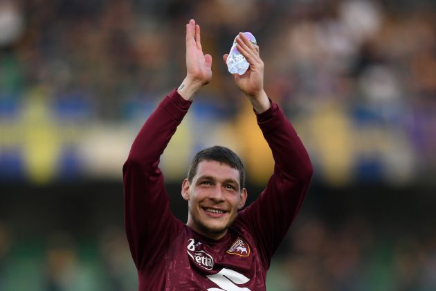 VERONA, ITALY - MAY 14: Andrea Belotti of Torino celebrates after victory in the Serie A match between Hellas and Torino FC at Stadio Marcantonio Bentegodi on May 14, 2022 in Verona, Italy. (Photo by Alessandro Sabattini/Getty Images)