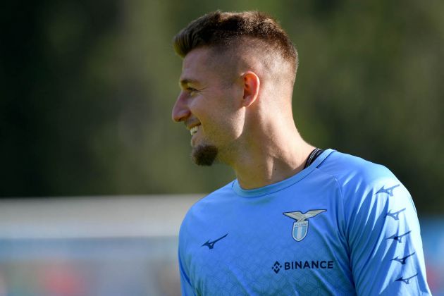 ROME, ITALY - JULY 25: Manchester United target Sergej Milinkovic-Savic of SS Lazio looks on during the training session at Formello Sport Centre on July 25, 2022 in Rome, Italy. (Photo by Paolo Bruno/Getty Images)