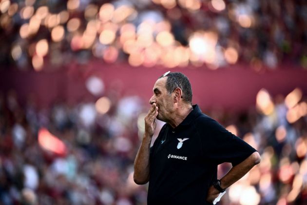 Lazio coach Maurizio Sarri looks on prior to the Italian Serie A football match between Torino and Lazio, on August 20, 2022 at the stadio Olimpico in Turin. (Photo by Marco BERTORELLO / AFP) (Photo by MARCO BERTORELLO/AFP via Getty Images)