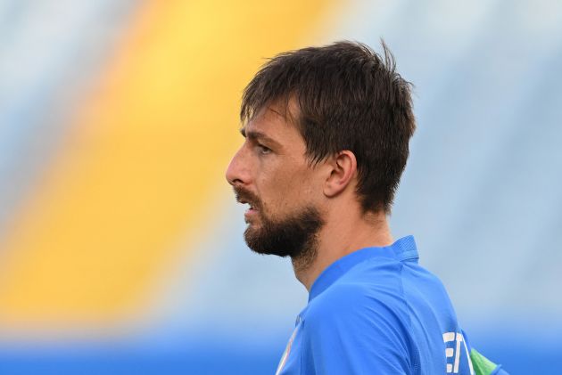 CESENA, ITALY - JUNE 06: Francesco Acerbi of Italy in action during training session at Manuzzi Stadium on June 06, 2022 in Cesena, Italy. (Photo by Claudio Villa/Getty Images)