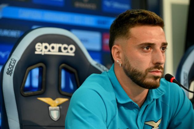 ROME, ITALY - AUGUST 04: SS Lazio new player Mario Gila during the press conference at the Formello sport centre on August 04, 2022 in Rome, Italy. (Photo by Marco Rosi - SS Lazio/Getty Images)