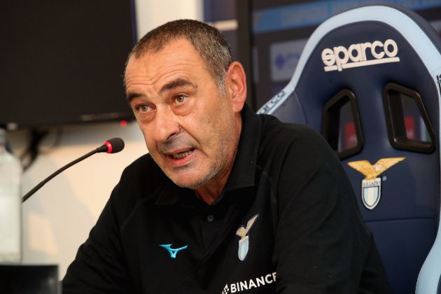 ROME, ITALY - AUGUST 13: SS Lazio head coach Maurizio Sarri attends a press conference at Formello sport centre on August 13, 2022 in Rome, Italy. (Photo by Paolo Bruno/Getty Images)