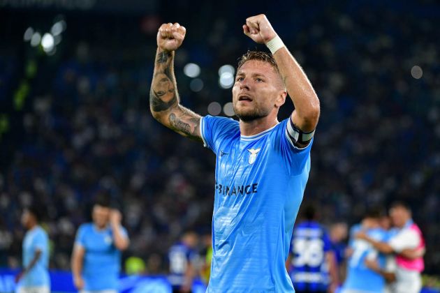 ROME, ITALY - AUGUST 26: Ciro Immobile of SS Lazio celebrates a victory after the Serie A match between SS Lazio and FC Internazionale at Stadio Olimpico on August 26, 2022 in Rome, Italy. (Photo by Marco Rosi - SS Lazio/Getty Images)