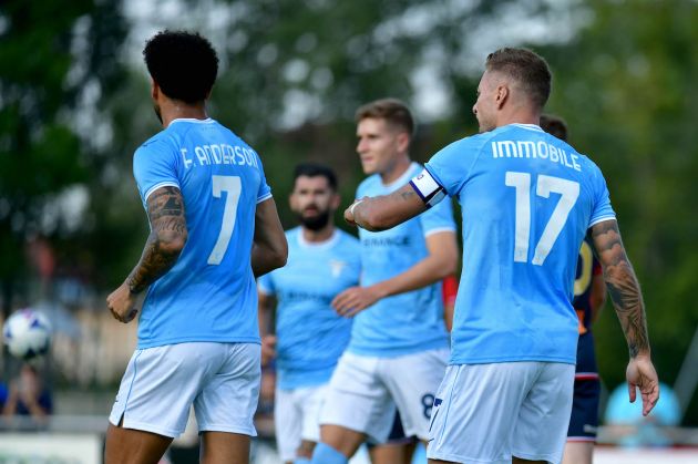 GRASSAU, GERMANY - JULY 27: Ciro Immobile of SS Lazio celebrates a frist goal with his team mates during the SS Lazio v Genoa CFC pre season friendly match on July 27, 2022 in Grassau, Germany. (Photo by Marco Rosi - SS Lazio/Getty Images)