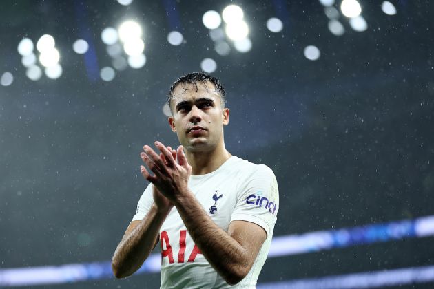 LONDON, ENGLAND - FEBRUARY 09: Sergio Reguilon of Tottenham Hotspur looks on during the Premier League match between Tottenham Hotspur and Southampton at Tottenham Hotspur Stadium on February 09, 2022 in London, England. (Photo by Bryn Lennon/Getty Images)