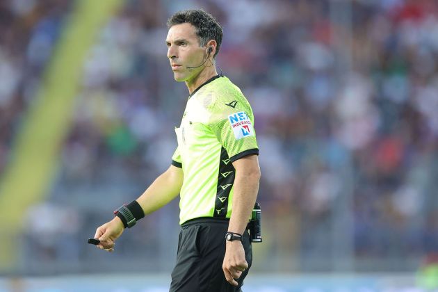 EMPOLI, ITALY - AUGUST 21: Juan Luca Sacchi, referee of Lazio vs Spezia, looks on during the Serie A match between Empoli FC and ACF Fiorentina at Stadio Carlo Castellani on August 21, 2022 in Empoli, . (Photo by Gabriele Maltinti/Getty Images)