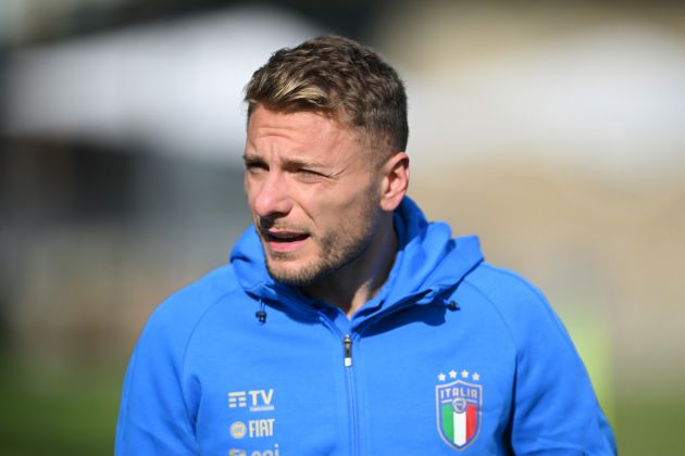 FLORENCE, ITALY - SEPTEMBER 19: Ciro Immobile of Italy in action during the training session at Centro Tecnico Federale di Coverciano on September 19, 2022 in Florence, Italy. (Photo by Claudio Villa/Getty Images)