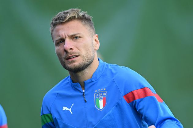 FLORENCE, ITALY - SEPTEMBER 22: Ciro Immobile of Italy in action during a Italy training session at Centro Tecnico Federale di Coverciano on September 22, 2022 in Florence, Italy. (Photo by Claudio Villa/Getty Images)