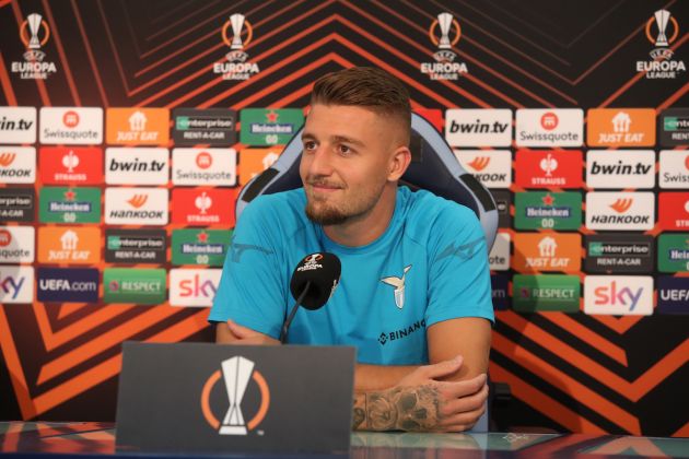ROME, ITALY - SEPTEMBER 07: Sergej Milinkovic-Savic of SS Lazio attends a press conference at Formello sport centre on September 7, 2022 in Rome, Italy. (Photo by Paolo Bruno/Getty Images)