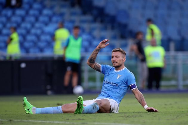 ROME, ITALY - SEPTEMBER 11: Ciro Immobile of SS Lazio reacts during the Serie A match between SS Lazio and Hellas Verona at Stadio Olimpico on September 11, 2022 in Rome, Italy. (Photo by Paolo Bruno/Getty Images)