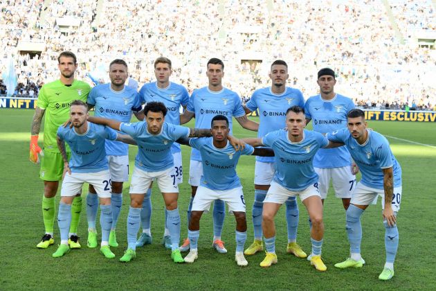 ROME, ITALY - SEPTEMBER 11: The SS Lazio team line up ashea during the Serie A match between SS Lazio and Hellas Verona at Stadio Olimpico on September 11, 2022 in Rome, Italy. (Photo by Marco Rosi - SS Lazio/Getty Images)