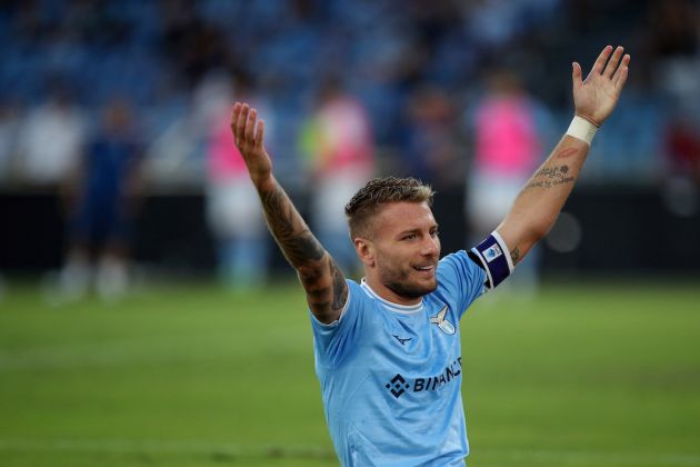ROME, ITALY - SEPTEMBER 11: Match for Peace captain Ciro Immobile of SS Lazio reacts during the Serie A match between SS Lazio and Hellas Verona at Stadio Olimpico on September 11, 2022 in Rome, Italy. (Photo by Paolo Bruno/Getty Images)