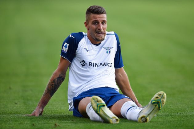 TURIN, ITALY - AUGUST 20: Sergej Milinkovic-Savic of SS Lazio reacts during the Serie A match between Torino FC and SS Lazio at Stadio Olimpico di Torino on August 20, 2022 in Turin, Italy. (Photo by Valerio Pennicino/Getty Images)