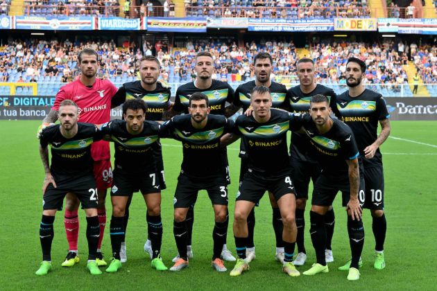 GENOA, ITALY - AUGUST 31: The SS Lazio team line up ahead of the Serie A match between UC Sampdoria and SS Lazio at Stadio Luigi Ferraris on August 31, 2022 in Genoa, Italy. (Photo by Marco Rosi - SS Lazio/Getty Images)