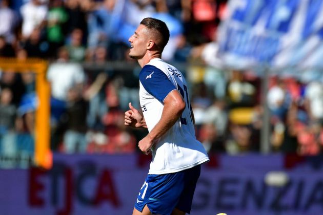 CREMONA, ITALY - SEPTEMBER 18: Sergej Milinkovic-Savic of SS Lazio celebrates a third goal during the Serie A match between US Cremonese and SS Lazio at Stadio Giovanni Zini on September 18, 2022 in Cremona, . (Photo by Marco Rosi - SS Lazio/Getty Images)