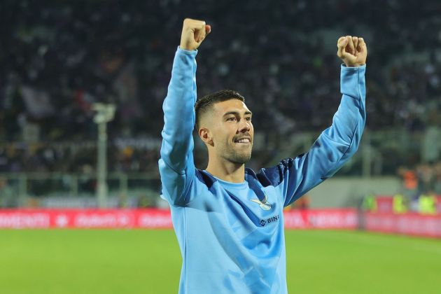 FLORENCE, ITALY - OCTOBER 10: Mattia Zaccagni of SS Lazio cheers on the fans after during the Serie A match between ACF Fiorentina and SS Lazio at Stadio Artemio Franchi on October 10, 2022 in Florence, Italy. (Photo by Gabriele Maltinti/Getty Images)