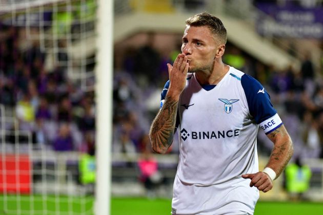 FLORENCE, ITALY - OCTOBER 10: Ciro Immobile of SS Lazio celebrates a fourth goal during the Serie A match between ACF Fiorentina and SS Lazio at Stadio Artemio Franchi on October 10, 2022 in Florence, Italy. (Photo by Marco Rosi - SS Lazio/Getty Images)