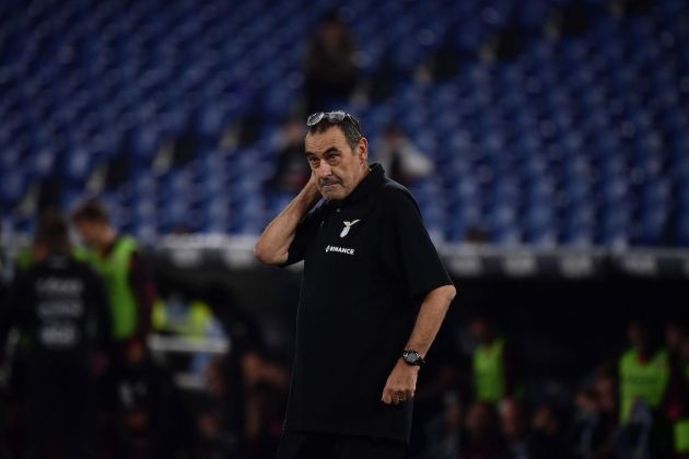Lazio's Italian coach Maurizio Sarri reacts during the Italian Serie A football match between Lazio and Salernitana at the Olympic stadium in Rome on October 30, 2022. - Salernitana won 3-1 against Lazio. (Photo by Filippo MONTEFORTE / AFP) (Photo by FILIPPO MONTEFORTE/AFP via Getty Images)