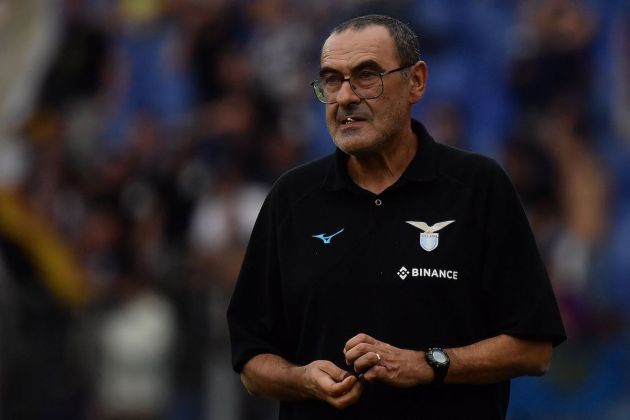 Lazio coach Maurizio Sarri looks on during the Italian Serie A football match between Lazio and Udinese on October 16, 2022 at the Olympic stadium in Rome. (Photo by Filippo MONTEFORTE / AFP) (Photo by FILIPPO MONTEFORTE/AFP via Getty Images)