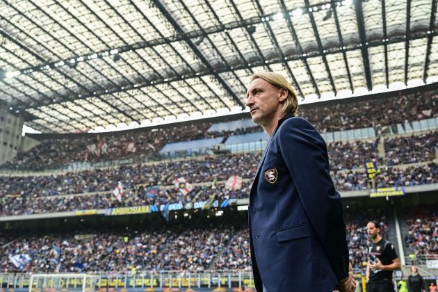 Salernitana coach Davide Nicola looks on prior to the Italian Serie A football match between Inter Milan and Salernitana on October 16, 2022 at the Giuseppe-Meazza (San Siro) stadium in Milan. (Photo by MIGUEL MEDINA / AFP) (Photo by MIGUEL MEDINA/AFP via Getty Images)