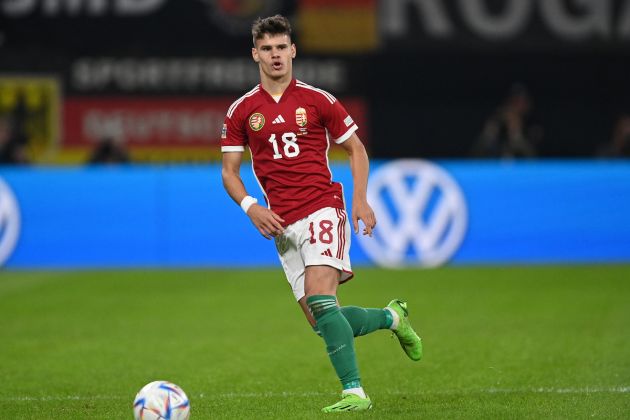 LEIPZIG, GERMANY - SEPTEMBER 23: Milos Kerkez of Hungary in action during the UEFA Nations League League A Group 3 match between Germany and Hungary at Red Bull Arena on September 23, 2022 in Leipzig, Germany. (Photo by Stuart Franklin/Getty Images)