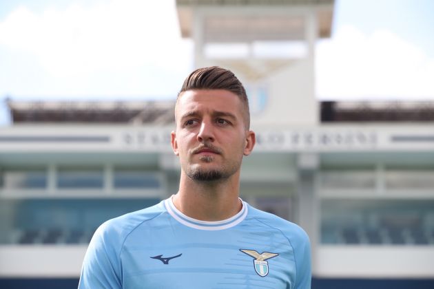 ROME, ITALY - OCTOBER 04: SS Lazio player Sergej Milinkovic-Savic looks on during the SS Lazio official team photo at Formello sport centre on October 4, 2022 in Rome, Italy. (Photo by Paolo Bruno/Getty Images)